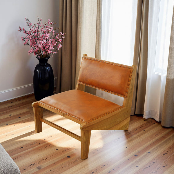 English Elm Talon Full-grain Leather Lounge Chair Solid Wood Frame Mid-century Modern Accent B183P301087