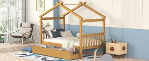 English Elm Twin House Bed Solid Pine Kids Cottage Frame with Storage Drawers Imaginative Room N708P309245M