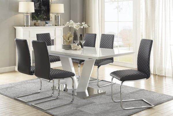 English Elm Sleek Extendable Dining Table White Lacquer Top Chrome Base Seats Six Modern Room B011S01211