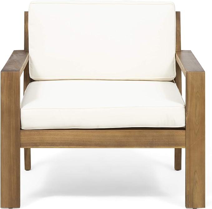 English Elm Christopher Knight Home® - Outdoor Acacia Wood Club Chairs With Cream Cushions - Classic Design For Elegant Patio Living 63663.00CRM