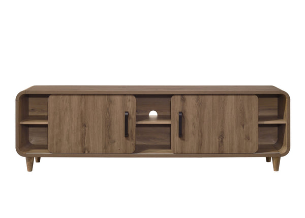 English Elm 1pc Mid-century Wooden Tv Stand with Sliding Doors Tapered Legs Warm Brown Finish B2741P482245