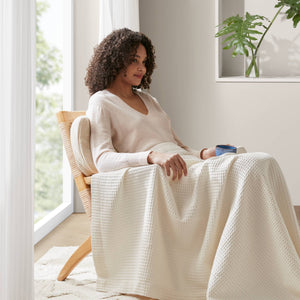 JLA Home Madison Park - Cotton Waffle Weave Blanket — Ultra-Soft 100% Breathable Cotton, OEKO-TEX Certified, Lightweight Year-Round Comfort 90 L x 108 W x 0.25H BR51N-3827