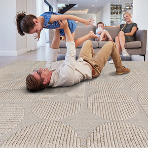 English Elm Step Collection Geometric Arch Beige Polypropylene Rug High-low Pile Living Room B189P448801