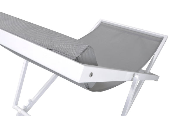 English Elm Velian Foldable Outdoor Patio Aluminum Deck Chair with Gray Textilene Sling & Padded Headrest, UV Resistant B2736P354390