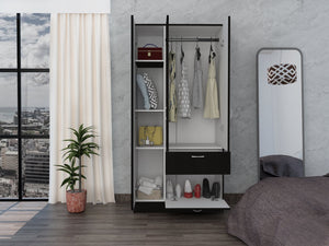 English Elm Armoire, Spacious Engineered Wood Wardrobe with Two Drawers, Hanging Rod and Hidden Storage Appeal Black 71.65 L x 22.83 W x 3.54 H B097S00164