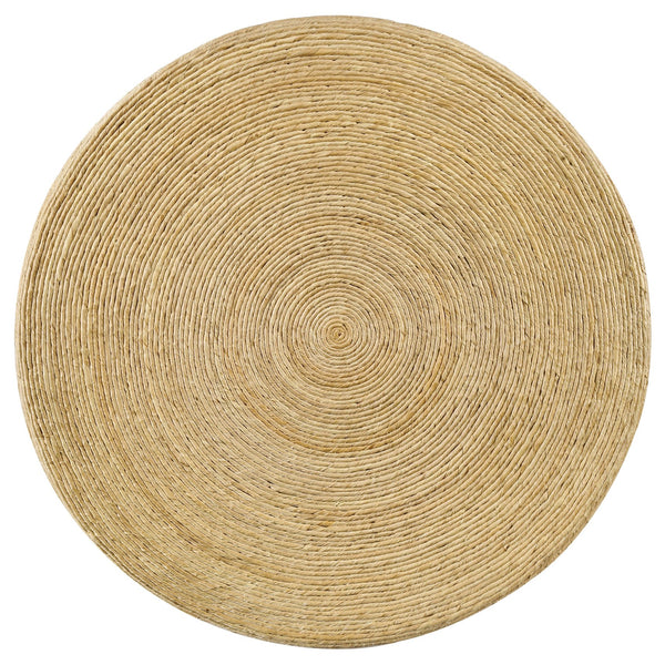 English Elm Mize Natural Woven Rattan Round Coffee Table with Tapered Legs, Coastal Banana Leaf Finish, 36"Wide B062P358426