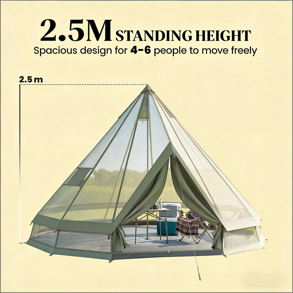 English Elm Outdoor Canvas Teepee Tent for Family Camping with Stove Jack All Season Use T3971P486614