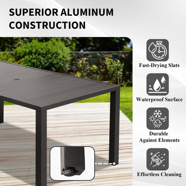 English Elm Outdoor Dining Table For 6 - Durable Rectangular Metal Patio Table With Umbrella Hole For All Seasons W1859P359856