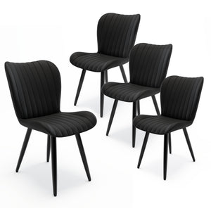 English Elm Set of 2 Armless Faux Leather Dining Chairs with Cushioned Seats and Metal Legs Black W3316P426943