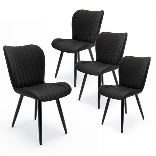 English Elm Set of 2 Armless Faux Leather Dining Chairs with Cushioned Seats and Metal Legs Black W3316P426943