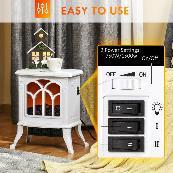 English Elm HOMCOM Freestanding Electric Fireplace Stove with Realistic Flame, 750/1500W Heat, Safety Features White W2225P229344