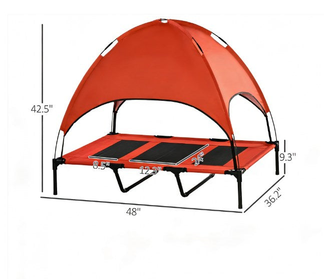 English Elm Modern Elevated Canopy Pet Cot Foldable Steel Frame Outdoor Mesh Bed for Large Dogs Black+Red T3971P433693
