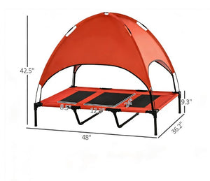 English Elm Modern Elevated Canopy Pet Cot Foldable Steel Frame Outdoor Mesh Bed for Large Dogs Black+Red T3971P433693