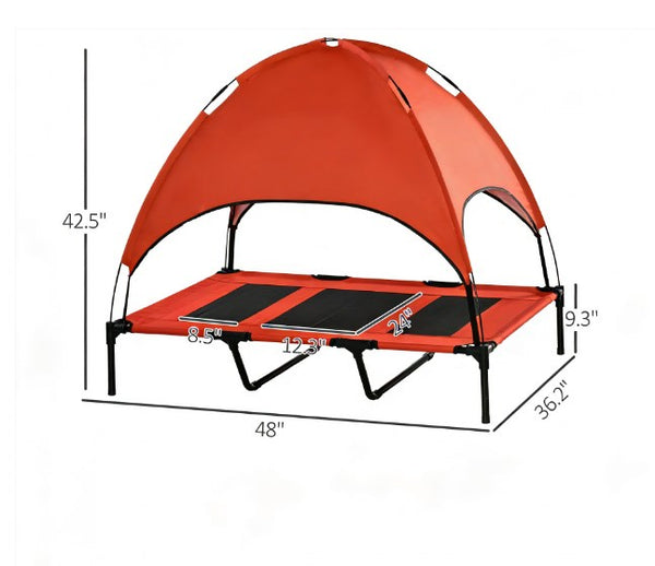 English Elm Modern Elevated Canopy Pet Cot Foldable Steel Frame Outdoor Mesh Bed for Large Dogs Black+Red T3971P433693