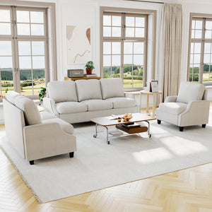 English Elm 3 Piece Living Room Sofa Sets - Modern Sectional Couch, Loveseat & Accent Chair For Cozy Spaces W680S00085