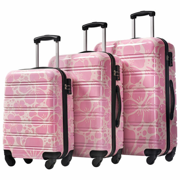 English Elm Hardshell Polycarbonate Luggage Set Three Piece Tsa Lock Spinner Travel Suitcases Pink N732P306618U