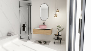 English Elm 36'' Floating Wall Mounted Vanity with Art Ceramic Vessel Sink and Soft Close Drawer W999S00364