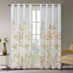 JLA Home Madison Park - Burnout Cecily Botanical Curtain Panel with OEKO-TEX Cert, Polished Silver Grommets, Semi-Sheer Drapery (52x84) Yellow MP40-7908
