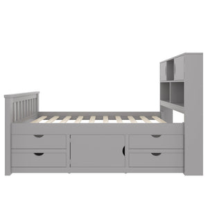 English Elm Twin Captain Platform Bed with Bookcase Headboard Four Drawers Pine Mdf Frame Gray GX001828AAE-1