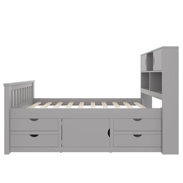 English Elm Twin Captain Platform Bed with Bookcase Headboard Four Drawers Pine Mdf Frame Gray GX001828AAE-1
