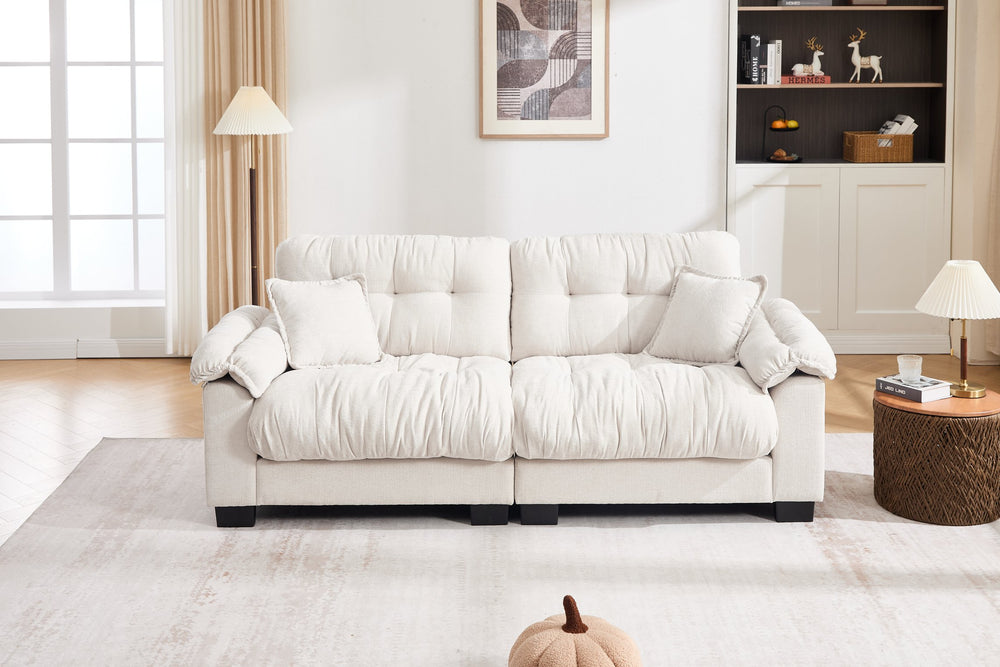 English Elm Casual 3-Seater Pleated Chenille Sofa In Soft Beige - Modern Comfort For Stylish Living Spaces W2100S00313
