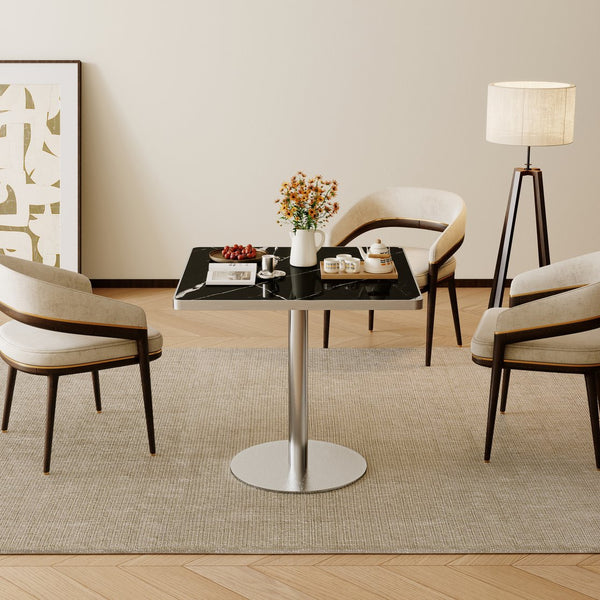 English Elm Square Bistro Pedestal Table Faux Marble Top Tulip Base for Small Dining Spaces W3316P421497