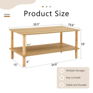 English Elm Modern 2-Tier Coffee Table With Open Storage Shelf, Durable Rubberwood Legs For Stylish Living Spaces W2984P228393