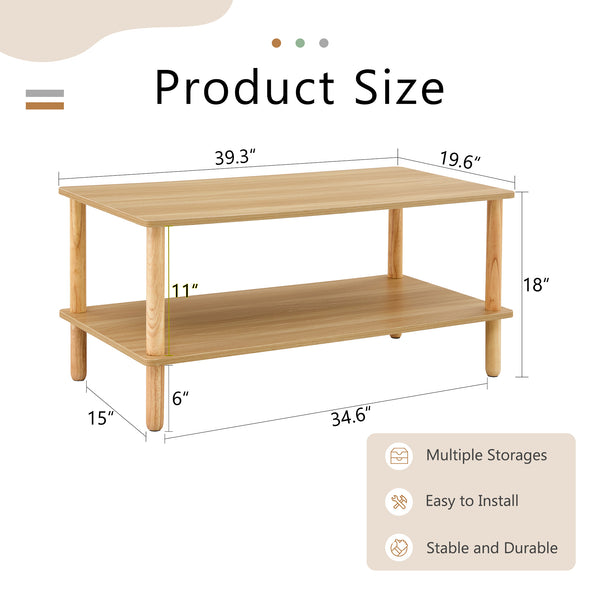 English Elm Modern 2-Tier Coffee Table With Open Storage Shelf, Durable Rubberwood Legs For Stylish Living Spaces W2984P228393