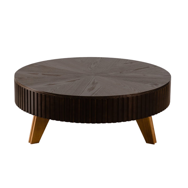 English Elm 39.37" Round Retro Coffee Table with Storage Mdf Top Solid Wood Legs Living Room W757P379484
