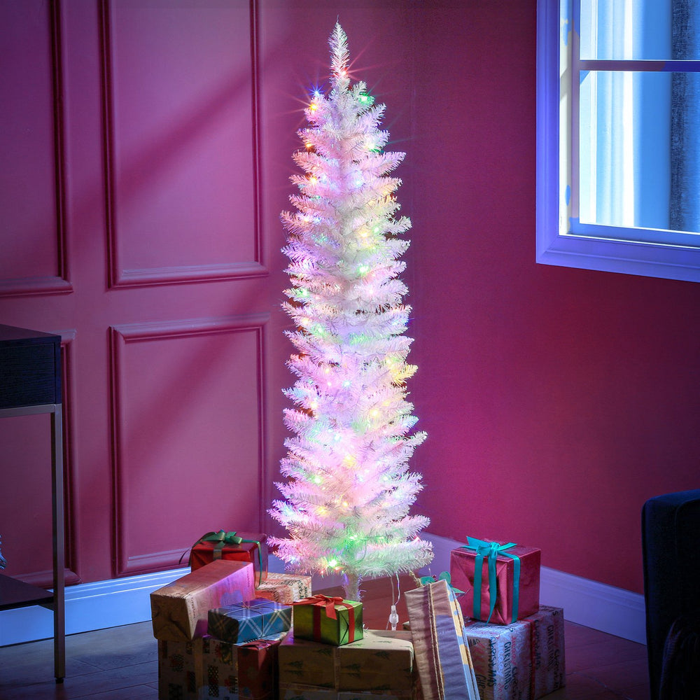 English Elm Homcom 5Ft Pencil Prelit Artificial Christmas Tree With 150 Colorful Leds – Perfect For Small Spaces! W2225P249677