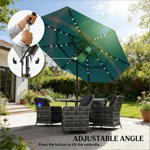 English Elm Garden Cantilever Patio Umbrella with Solar Led Lights and Upf30 Polyester Canopy Teal T3971P481872