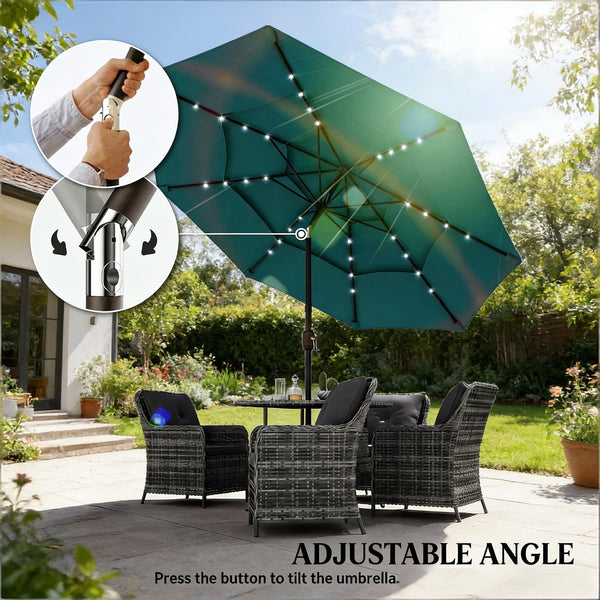English Elm Garden Cantilever Patio Umbrella with Solar Led Lights and Upf30 Polyester Canopy Teal T3971P481872