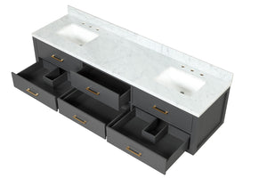 English Elm Black 80" Double Bath Vanity with Carrara Marble Top, Soft-Close Drawers & Dual 36"x36" Mirrors B2731S01583