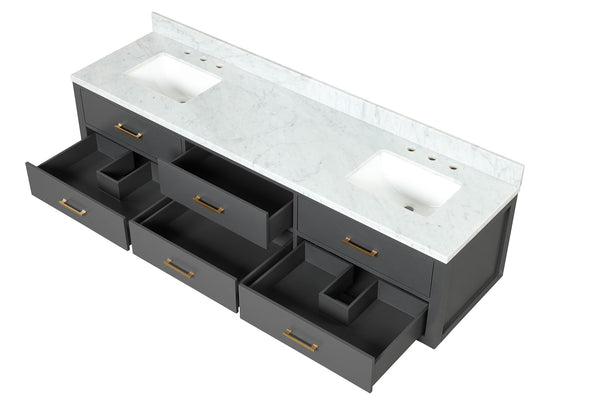 English Elm Black 80" Double Bath Vanity with Carrara Marble Top, Soft-Close Drawers & Dual 36"x36" Mirrors B2731S01583