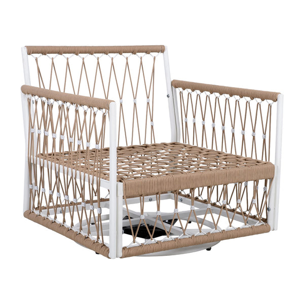 English Elm Christopher Knight Home® - 3-Piece Bohemian Outdoor Furniture Set - Swivel Chairs & Glass Table - Stylish, Durable, Waterproof Cushions N767P306731B_N767P306733B