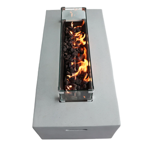English Elm Rectangular Fiber-Reinforced Concrete Propane Fire Pit Table, 56" Modern White Stone 60,000 BTU B120S00123