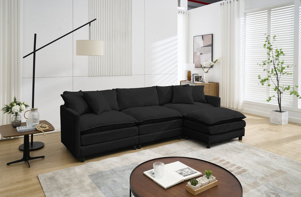 English Elm 108-inch Modular Chenille Sectional Sofa Deep Seated L Shape for Open Plan Living Black W2795S00045