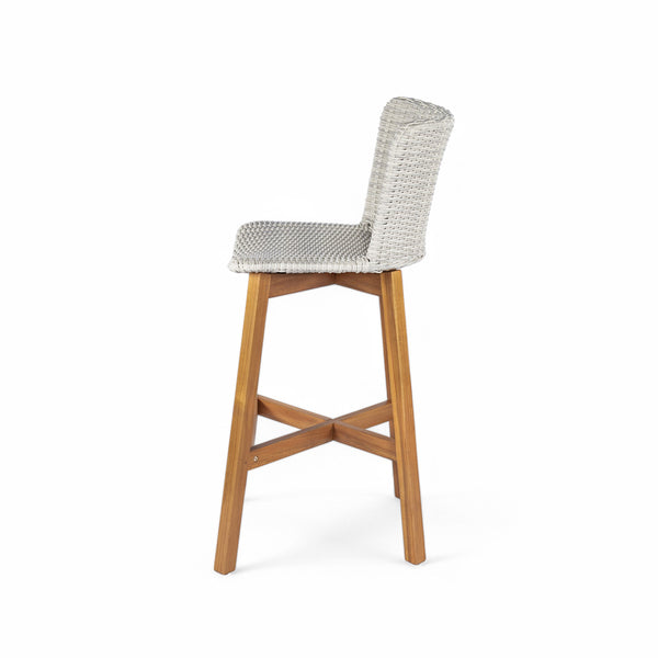 English Elm Christopher Knight Home® - Lymington Outdoor Bar Stool Set of 2 — Durable Acacia & Wicker Craft, Ergonomic 105° Backrest Comfort LIGHT GREY,Teak N775P278094G