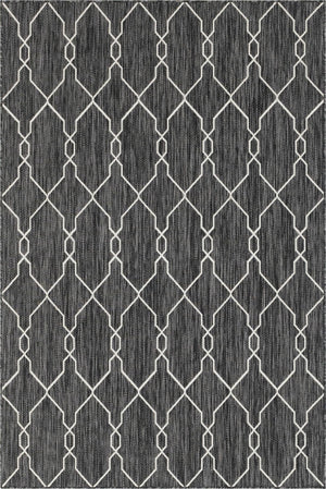 Unique Loom Outdoor Trellis Links Trellis Machine Made Trellis Rug Charcoal, Gray/Ivory 6' 1" x 9' 0"