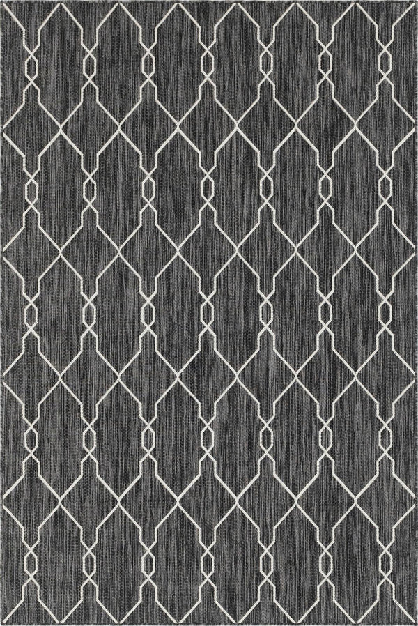 Unique Loom Outdoor Trellis Links Trellis Machine Made Trellis Rug Charcoal, Gray/Ivory 6' 1" x 9' 0"