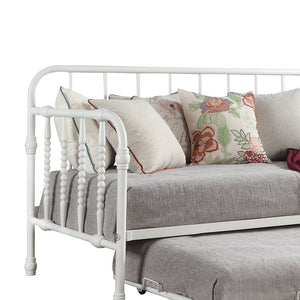 English Elm Ula White Twin Metal Daybed with Trundle — Classic Bobbin Rails, Space-Saving Guest Sleep Solution B062P340738