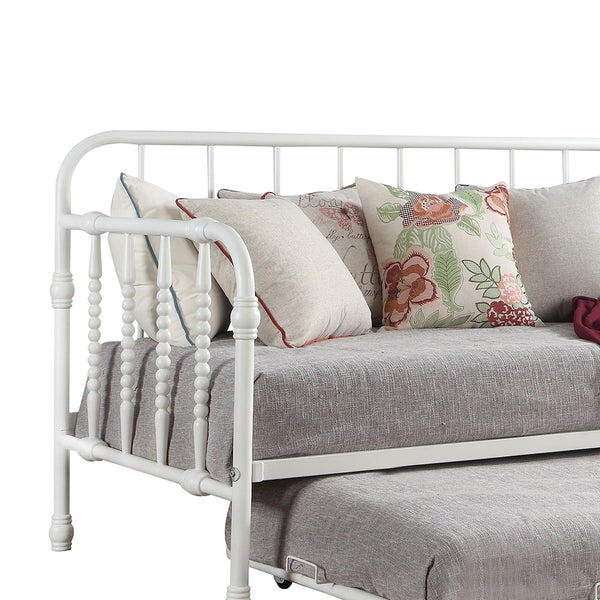 English Elm Ula White Twin Metal Daybed with Trundle — Classic Bobbin Rails, Space-Saving Guest Sleep Solution B062P340738