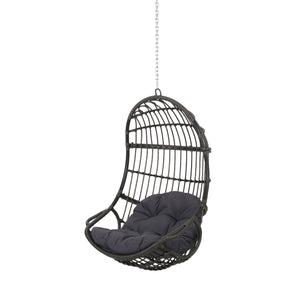 English Elm Christopher Knight Home® - BERKSHIRE Wicker Hanging Chair with 8ft Chain — Weather‑Resistant Faux Rattan Swing, 300 lb Capacity Gray 70843.00GDGRY