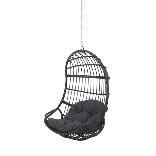 English Elm Christopher Knight Home® - BERKSHIRE Wicker Hanging Chair with 8ft Chain — Weather‑Resistant Faux Rattan Swing, 300 lb Capacity Gray 70843.00GDGRY