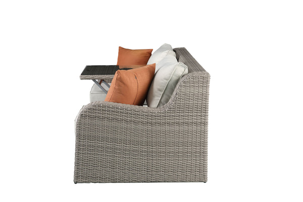 English Elm Salena Beige Fabric & Gray Wicker Sectional Sofa w/Hidden Lift Table, 2 Ottomans & Water‑Resist Cushions B2726P288343
