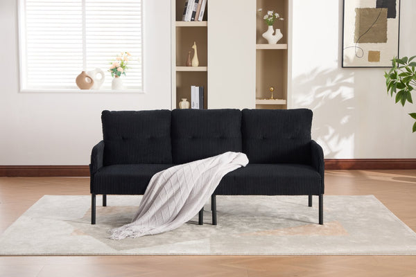 English Elm United We Win Corduroy Loveseat Plush Ergonomic Sofa with Spring Support Metal Legs Black W1568P410053
