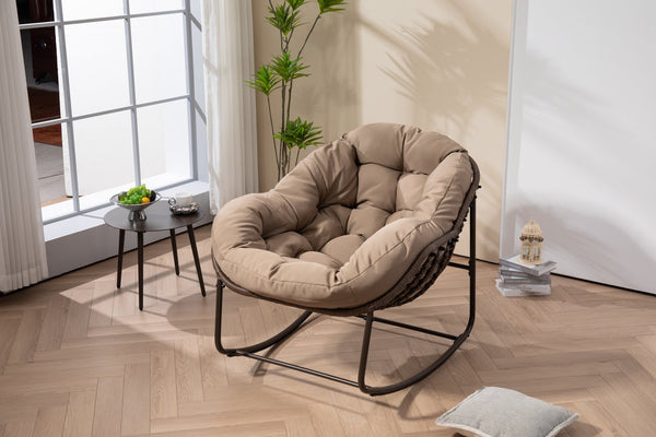English Elm Outdoor Wicker Egg Rocking Chair Oversized Sculpted Rattan Lounge Porch Patio W640P395695