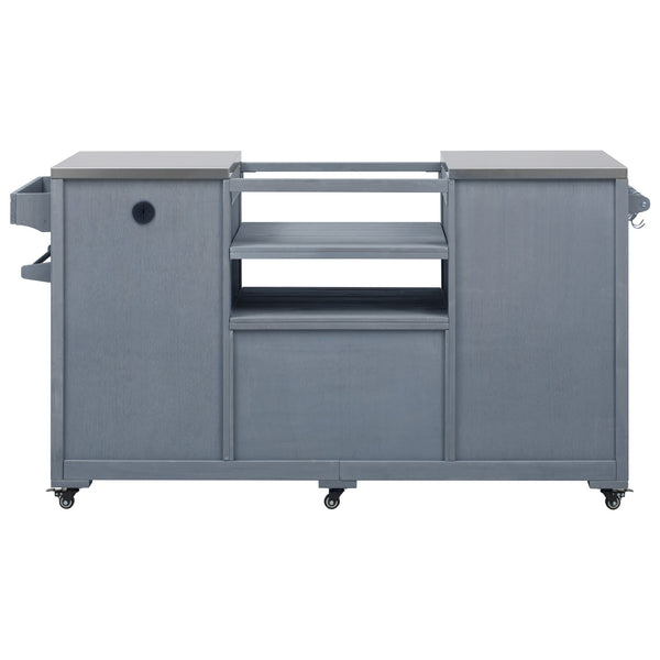English Elm K&K 66.5" Outdoor Kitchen Island with 1.2" Stainless Steel Top, Ample Storage, Wheels & Bottle Opener Grey+Blue N707P250629G