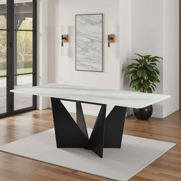 English Elm Olivia Glass Top Rectangular Dining Table with Flared Metal Legs Seats Six B2736S00028