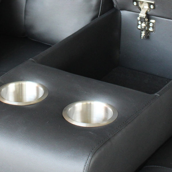 English Elm Genesis 85"W Black Pvc Fabric Sofa With Led Mood Lighting, Usb Ports, Storage Console & Cupholders B061S00868